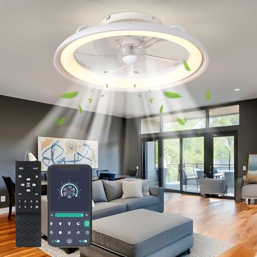 UVWHYZ Weißer deckenventilator mit beleuchtung,deckenlampe mit ventilator, APP/Fernbedienung | 48cm Leise deckenleuchte mit ventilator |6 Stufen| Dimmbar(3 Farbtöne),Für Wohnzimmer & Schlafzimmer