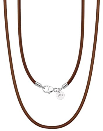 Medinah Leder Halskette mit 925 Silber Verschluss, 2mm & 3mm Breite, Schwarz & Braun, für Damen & Herren (Brauen, Breite 2mm l Länge 50cm)