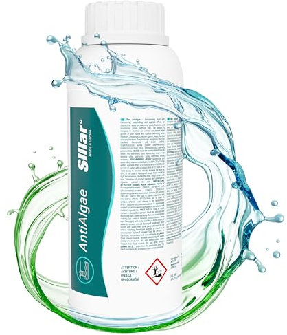 Sillar Flüssiger Algenvernichter 1L – Desinfektionsmittel für Pools, Springbrunnen & Teiche ohne Fischbesatz – gegen Algen, Biofilme, Bakterien & Pilze – wasserklärend & Nicht schäumend