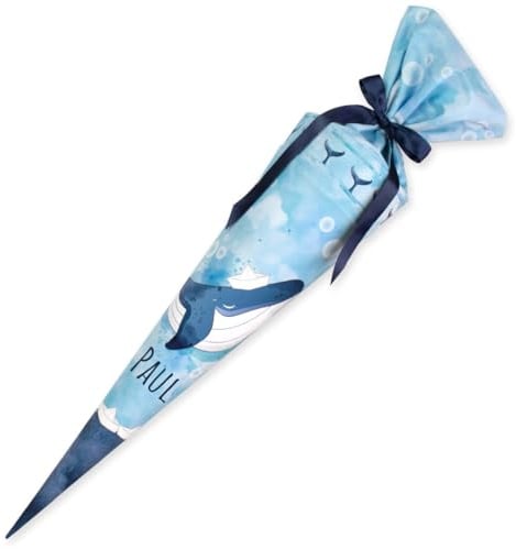 Schultüte aus Stoff Kuschel Velvet individualisierbar mit Wunschname personalisierbar 70 cm 85 cm - Jungs (85 cm, Matrose Wal)