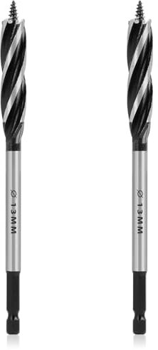 2PCS Brocas Profesionales para Madera 13mm x 165mm, Broca Autoalimentada con Vástago Hexagonal de 1/4 Pulgada, Broca Espiral de Acero al Carbono para Perforaciones Precisas y Rápidas en Madera