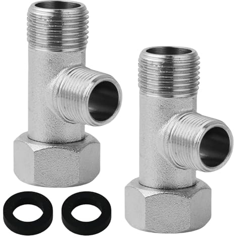 2 Stück 3-Wege Verbindungsventil, Umschaltventil Adapter Gerade Zähne 3/8, T Stück Adapter Kupfer Vernickelten Anschluss Wasseranschluss Verteiler für Haus Bad Toilette