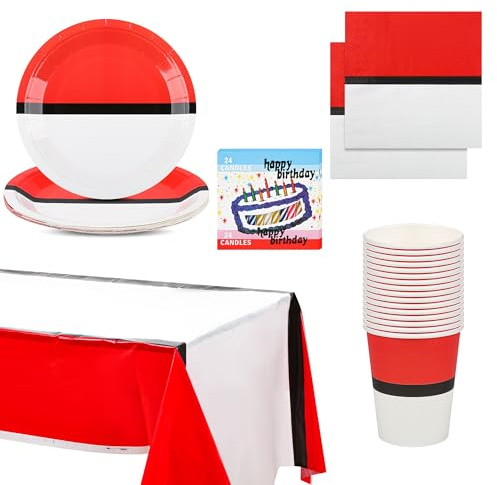 82 Pcs Cartoon Animation Party Tableware Set Including 20 Plates, 20 Napkins, 16 Cups, 24 Candles, 2 Table Clothes, Boy Girl Games Themed Party Tableware For Kids