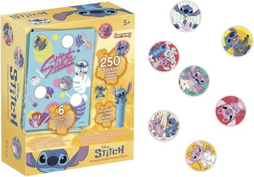 Lansay - Disney Stitch Sticker Nachfüllset - 250 Aufkleber - Ab 5 Jahren | Ergänzung zur Werkstatt - 6 Neue Bebilderte Blätter Enthalten - Verlängert das Gestalten - Ideal für Ruhige Momente