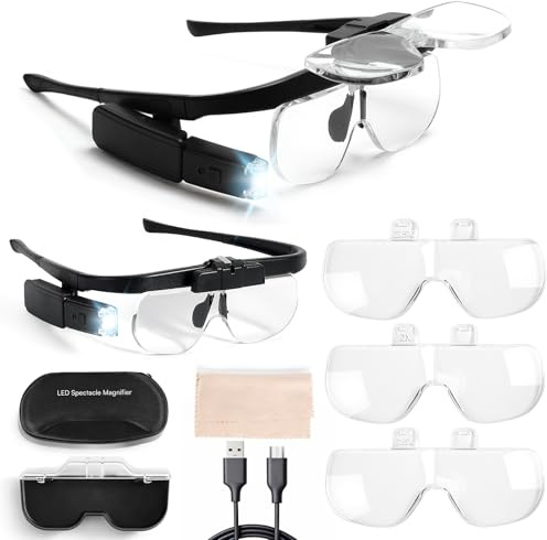 Caydo Magnifying Glasses with LED Light Magnifying Glasses for Close Work | 6 Lens(1.5x to 4.5x) and 2-Level Dimmable & Adjustable Angle Lamp for Diamond Art Kits, Reading, Painting, Manicure