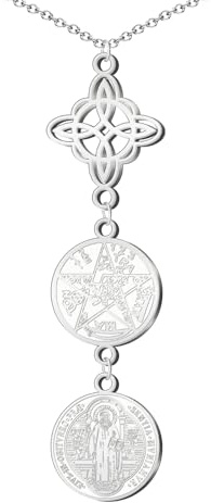 Cotigo Halskette für Damen, Hexenknoten und Tetragramaton, Glücksbringer und Schutz, doppelter Schutz, türkisches Auge, Chakra-Steine.