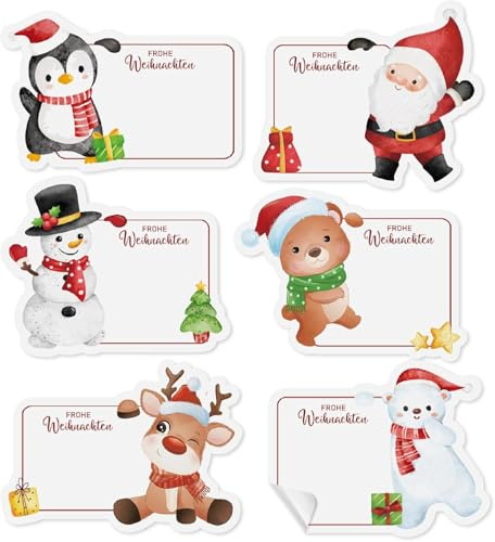 120 Stück Aufkleber Weihnachten,Christmas Weihnachtsmann Geschenkaufkleber Kraftpapier Weihnachtsaufkleber Selbstklebend Beschreibbar Etiketten Selbstklebend Sticker Weihnachten