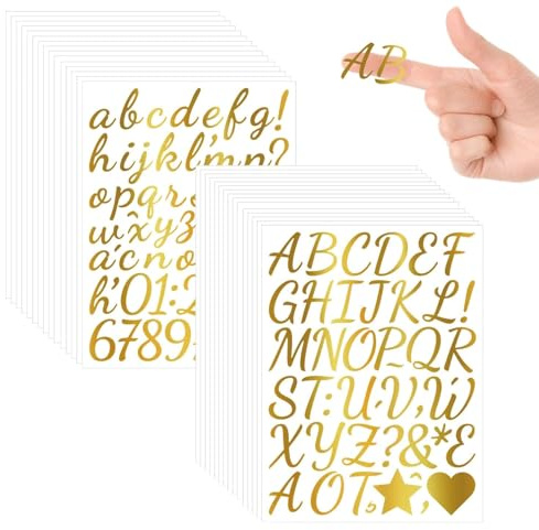 1 Zoll Buchstaben Aufkleber Gold, 1590 Stück Buchstaben Sticker, Zahlen Aufkleber, Klebebuchstaben Wetterfest, Für Abschlussmütze, Scrapbook Bastelarbeiten