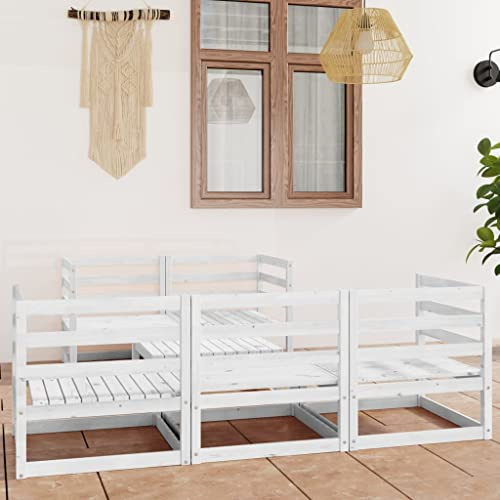 Bucmath 6-TLG. Garten-Lounge-Set Weiß, Massivholz Kiefer, modular Outdoor-Möbel für Terrasse Balkon, Robustes Patio-Möbel-Set