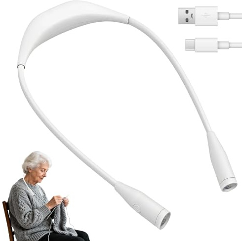 Synclum Handarbeitsleuchte zum Umhängen LED mit 3 Lichtfarben & 9 Stufen | USB-C wiederaufladbar, Flexibler Schwanenhals, Flimmerfrei, Leichtes Design, Bis zu 80 Std. Laufzeit, Hände frei