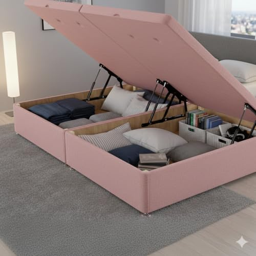 STOREX Soft Velvet Ottoman Storage Divan Base - Plush Gas Lift Up end & side opening (Pink, 3Ft Single)