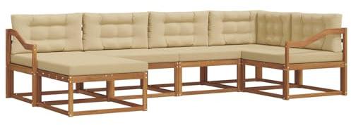 vidaXL Outdoor-Sofagarnitur mit Kissen 6 pcs Natur und Beige, Modernes Outdoor-Sofa, Langlebiges Patio-Sofa, Lounge-Sitzgelegenheit für den Garten, Poolside Couch, Gartenmöbel, Modulares Set