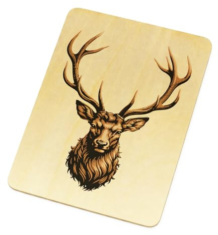 speecheese Postkarte aus Holz Hirsch mit prächtigem Geweih für Naturfans | als besonderes Naturgeschenk