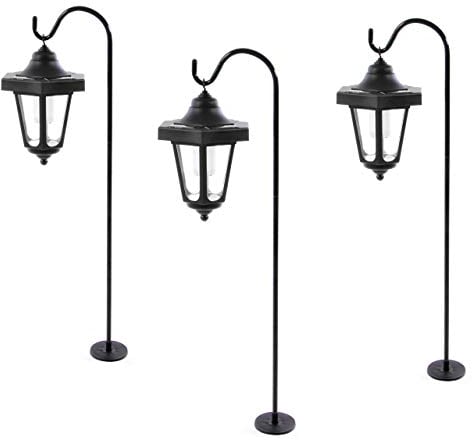 Nexos 3er Set Solar Gartenlaterne Solarleuchte mit 1 LED weiß Solarlampe hängend 14 x 14 x 22 cm Lampe mit Stab 67,5 cm Gartenbeleuchtung schwarz Garten Terrasse Balkon