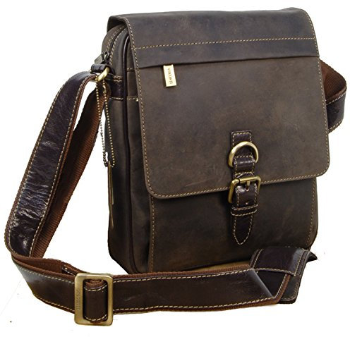 VISCONTI - Men's Leather Shoulder Bag - Small Crossbody Satchel - Messenger Bag For Tablet and A5 Notebooks - 16011 Link - Oil Brown