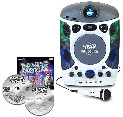 Bluetooth Karaoke Player Machine Microphones LED Projector CD+G Disc Party Songs