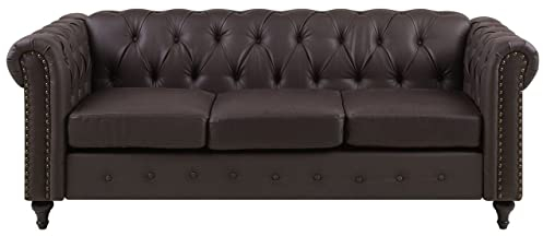 Beliani Edles, modernes 3-Sitzer-Sofa aus Kunstleder in Dunkelbraun Chesterfield