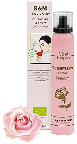 R&M Beauty-Oleo Bio Rosen-Wasser - Gesichtswasser für Körper, Haut, Gesicht - Reinigungs-Wasser - Natur-Kosmetik - Rose Water - 200 ml Sprüh-Flasche