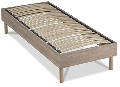 Sommier Selena 90x200 cm, à Latte, 1 Place, en Bois Naturel, Technologie Bi-Lattes avec 4 Zones de Confort, Structure en Bois Massif avec Pieds Inclus, Ergonomique, Aération Optimale, Montage Facile