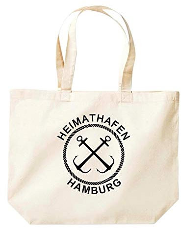 Shirtinstyle Beutel Tasche, Heimathafen Hamburg Tasche Großer Beutel, Jute, Shopper, Beutel, Tasche, Urlaub, Meer, See, Heimatort, Urlaub, Zu Haus, Farbe Natur