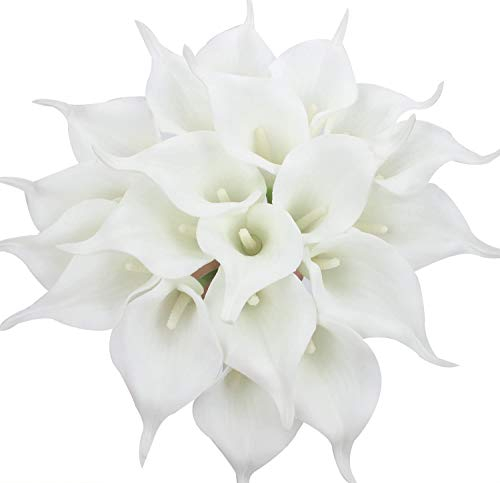 Tifuly 24 Stück künstliche Calla Lilie, Realistische Latex Calla Blume mit Weichem PU Stiel Dekoration Brauthochzeit, Haus, Partei, Büro,DIY-Blumengestecke(Reines Weiß-24 Stück)