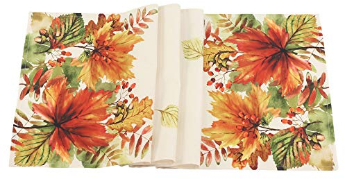 khevga Tischläufer Herbst Herbst-Deko Tischdeko Blätter Weiß Bedruckt 40x140 cm (Braun)