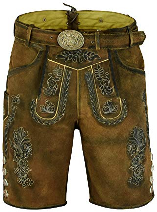 Speed4allkinds Herren Trachtenlederhose Antik Inkl.Trachtengürtel in Vier Farben Größe 46 bis 60 (Dunkelbraun, 52)