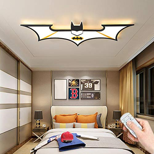 WJLL Moderne LED Deckenleuchte Kinderzimmer Cartoon Batman Deckenlampe Personalisierte Kinderaugen Schutz Lampe Mit Fernbedienung dimmbare Kronleuchter Geeignet für von Innenbeleuchtung,Schwarz