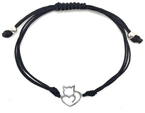 MASBARATA Bracelet fil chat-cœur en argent sterling 925/1000, 1.5 CM, Argent sterling