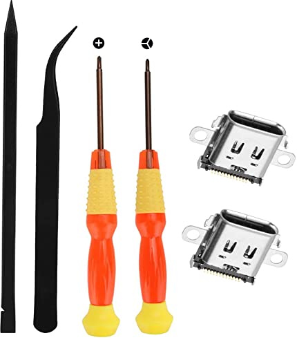 WANGCL 6Pcs Charging Port Replacement Repair Tool Compatible for NS SWITCH With 2 x USB Charging Port 2 x Screwdrivers 1x Tweezer 1x Pry