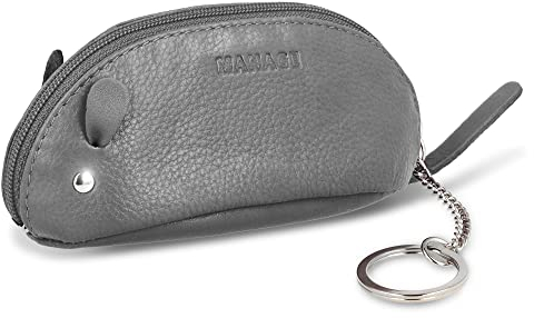 MANAGE Schlüsselmaus Schlüsseletui Grau aus Echtleder - Schlüsselanhänger Schlüsseltasche für Damen Herren Kinder - Gadget Schlüsselmäppchen Leder groß Geschenk keychain (Grau)