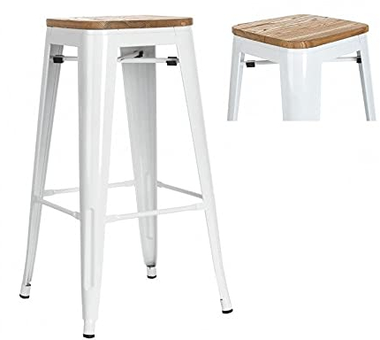 Generic Weißer Hocker Innenraum Outdoor Stahl Ulme Natürliches Finish