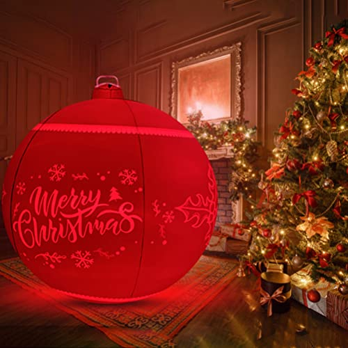 KENANLAN Aufblasbare Weihnachtskugel, Beleuchteter PVC Aufblasbarer Weihnachtsball, 60cm Große Weihnachtskugeln im Freien mit Wiederaufladbarem LED-Licht und Fernbedienung Yard