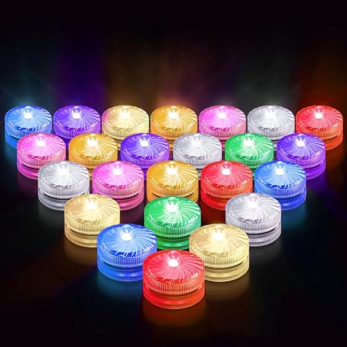 Rikiss Mini Unterwasser Licht 24 Stück RGB Multi Mehrfarbige LED Teichbeleuchtung wasserdichte led kerzen für Zuhause Garten Dekoration Vase Badewanne