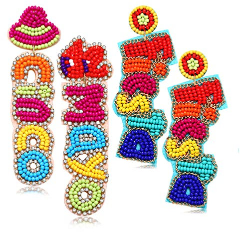 Cinco De Mayo Ohrringe für Damen, Perlen, Strass, Cinco de Mayo, baumelnde Ohrringe, handgefertigt, lustig, Fiesta-Hut, Buchstaben-Ohrringe, rote mexikanische Chilischote, baumelnde Ohrringe, Mexiko,
