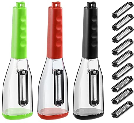 KUWUNG 3pcs Vegetable Peeler with Container, 3 in 1 Potato Peelers for Kitchen, Kitchen Supplies Storage Peeler, Slicer Shredders with 9 Interchangeable Blades Peeling Tool for Veggies and Fruits