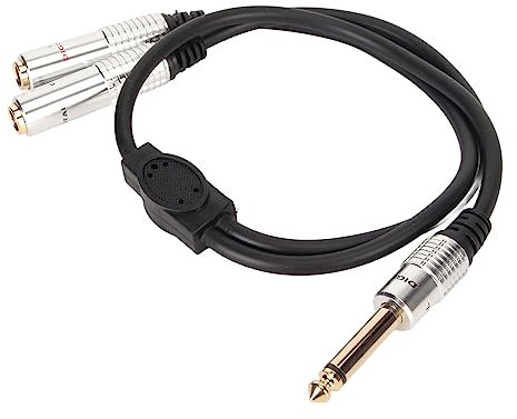 Câble Répartiteur Stéréo en Y 1/4, Prise Mâle 6,35 Mm vers Double Câble Jack Femelle 6,35 Mm avec Connecteur plaqué Or, Adaptateur Casque pour Amplificateur Haut-Parleur Guitare