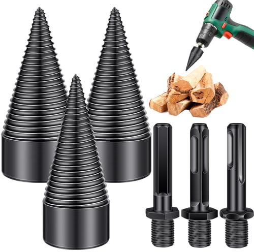 Gisafai 6 Pcs Firewood Log Splitter Drill Bit Wood Splitting Drill Bits, Screw Cones Kindling Splitter Heavy Duty Wood Splitting Drill Bit for Hand Drill Stick Hex, Round, Square 32 mm, 42 mm, 50 mm