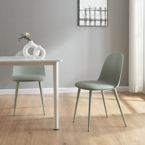 [en.casa] Set de 2 Sillas de Comedor con Respaldo Muy Cómodo Asientos Tapizados máx. 130 kg Juego de 2 Sillas de Salón Polipiel Plástico y Metal 81 x 45 x 52 cm - Verde Gris