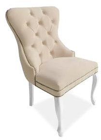 Meble Ares Esszimmerstuhl Beige - Glamour Stil - Samt Stuhl Esszimmer - Dining Chair - Buchenholz Seselstuhl Wohnzimmer - Stuhl Schminktisch - Küchenstühle - Ankleidezimmer Möbel Gesteppt