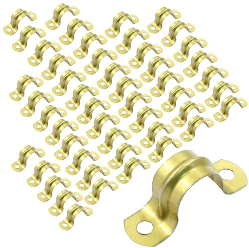 Biaungdo 50 Stück M16 starres Rohrband, 1,6 cm Edelstahl, Zweiloch-Band, U-Halterung, Rohrschellen, robuste Rohrschellen, Spannrohrschellen, Kabelklemme, Aufhänger mit 2 Löchern für Rohrkabel (Gold)