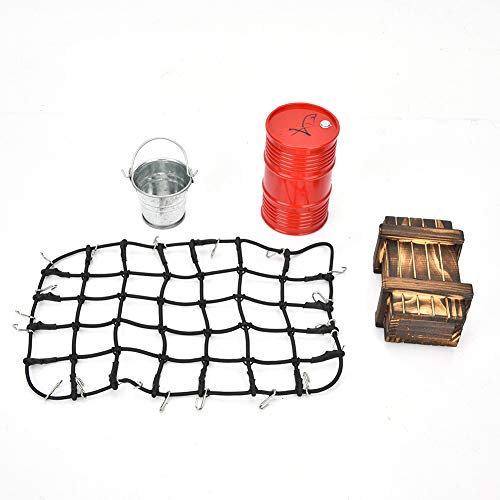 Rc-Autoteile, Maßstab 1:10, Rc-Zubehör, Holzkiste, Gepäcknetz, Ölkanne, Metalleimer-Set, Kompatibel Für Km2 D90 Scx10 90046 Rc-Auto(Schwarz)