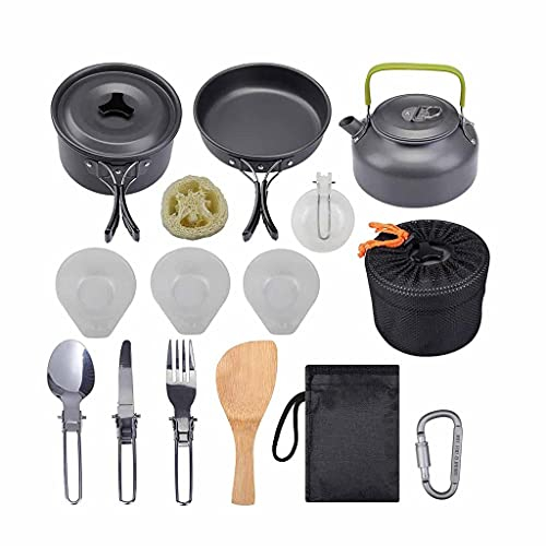 Ensemble d'ustensiles de Cuisine de Camping Portables, Ensemble de casseroles de Cuisine en Plein air, Bouilloire à Eau, Kit de Vaisselle, ustensiles de Cuisine, Fournitures de Pique-Nique