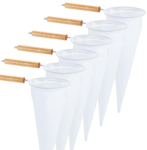 sourcing map 6 filtros para verter café, bolsas de filtro de tela de franela con mango de madera, colador de calcetines de café reutilizable hecho a mano, color blanco