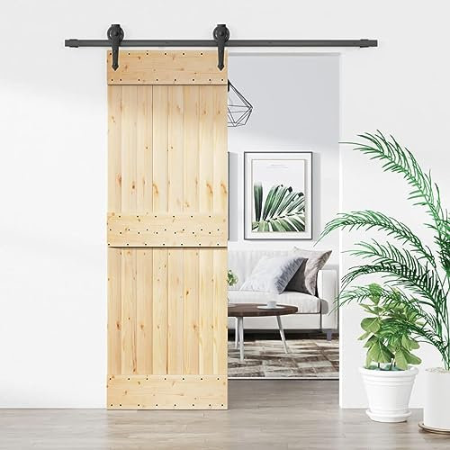 Scheunentür Schiebetürbeschlag Holzschiebetür Schiebetür Holz Tür Holztür Schiebetüren Trennwände Raumteiler Innentür Zimmertür mit Beschlag, 70x210 cm Massivholz Kiefer