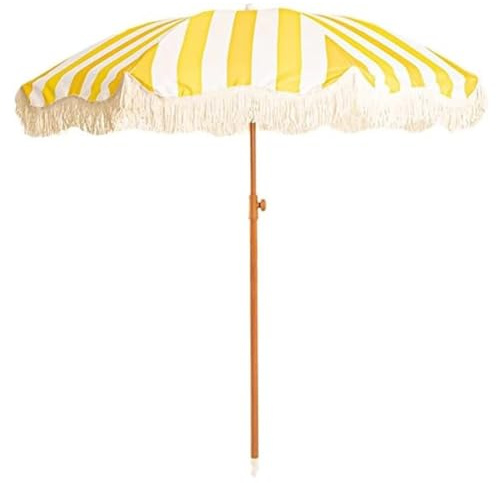SBCGFY Sombrilla de jardín inclinable de 2,1 m, sombrilla de Playa para Exteriores con Flecos, protección UV, sombrilla portátil a Rayas para terraza, Patio y terraza.(Amarillo 200 cm/6,6 pies)