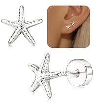 Adramata Ohrringe Silber 925 Stecker für Damen Mädchen Zierliche Ohrringe | Hypoallergene Kinder Ohrringe Mädchen,Klein Seestern Schleife Kreuz Ohrringe Stecker,Silber/Gold Flatback Ohrstecker