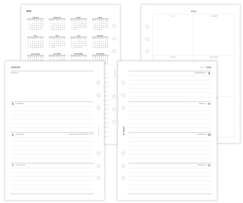 pen & pages® Kalender 2026 Zeilen liniert 1 Woche auf 2 Seiten DIN A5 Kalendereinlage für Ringbuch mit DACH Feiertagen und Jahresübersicht 6 fach Lochung mit Notizfeld