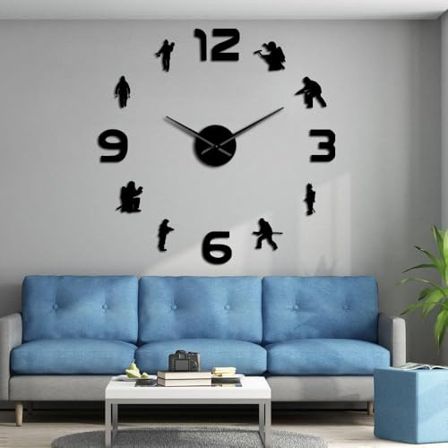 Feuerwehrmann DIY große leise Wanduhr Feuerwehr, Kunst, Dekoration, Geschenk (schwarz, 94 cm)