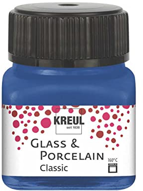 Kreul 16218-Vetro Classico Blu, Barattolo, Vernice Brillante a Base d'Acqua per Vetro e Porcellana, a Rapida Essiccazione, Opaca, Colore Cobalt Blue, 20 ml, 16218